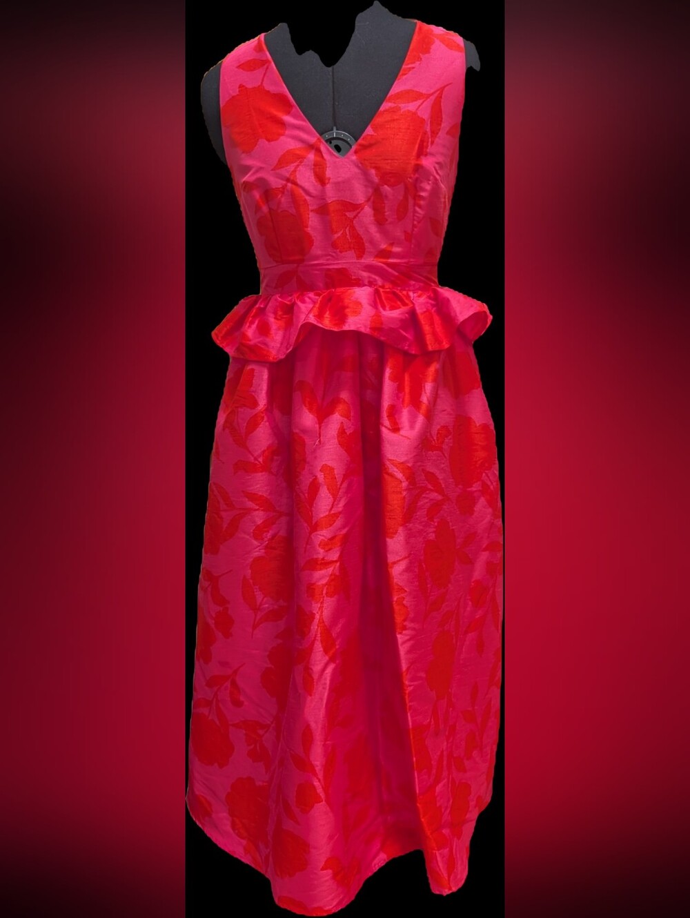 Kate Spade Bright Pink & Red Floral V-Neck Peplum Dress